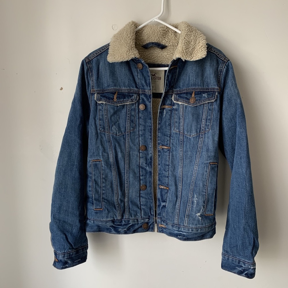 hollister denim sherpa lined jacket, preowned